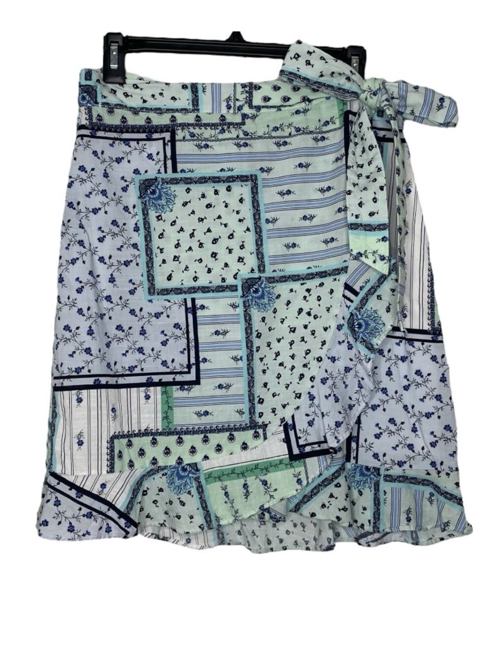 LOFT Womens Wrap Skirt Size 6 Patchwork Floral Ruffles Waist Tie Boho Lined